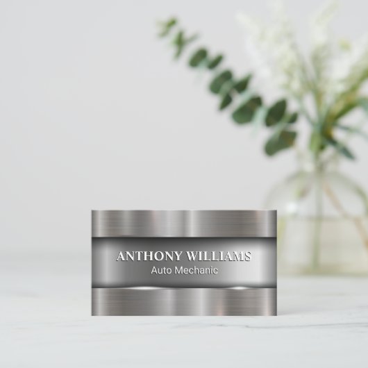 Metallisch geborstelde achtergrond visitekaartje (Staand voorkant)