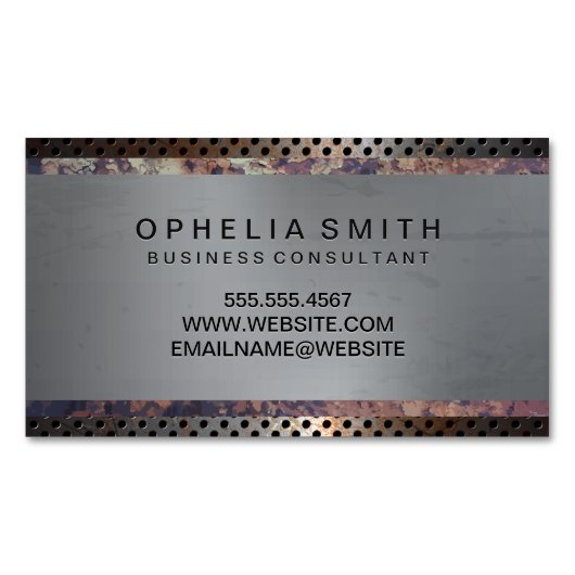 Metallisch geperforeerd | verroest metaal magnetisch visitekaartje (Voorkant)