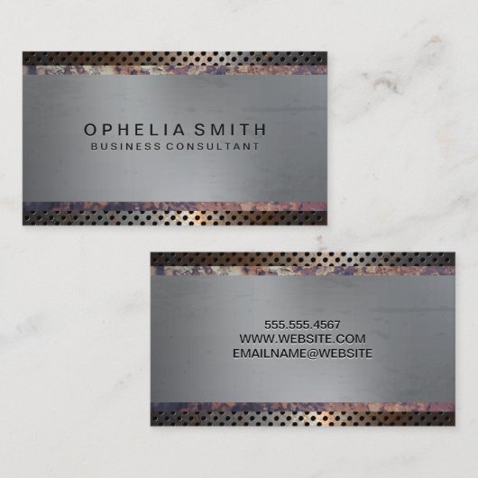 Metallisch geperforeerd | verroest metaal visitekaartje (Voorkant / Achterkant)