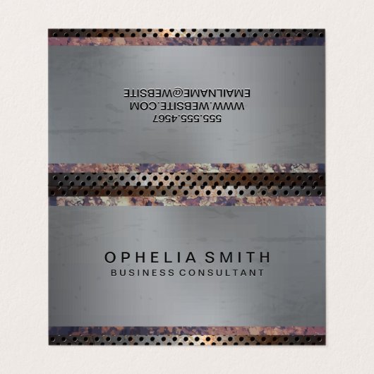 Metallisch geperforeerd | verroest metaal visitekaartje (Buitenkant ongevouwen)