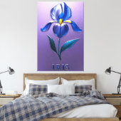 Metallisch Glänzende Blaue Irisblüte mit Text Canvas Afdruk (Insitu (Slaapkamer))