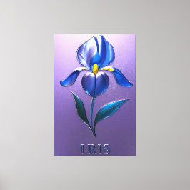 Metallisch Glänzende Blaue Irisblüte mit Text Canvas Afdruk