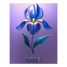 Metallisch Glänzende Blaue Irisblüte mit Text Foto Afdruk