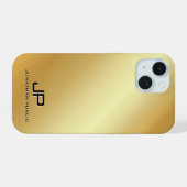 Metallisch Goud Uitziende Sjabloon Monogram Gepers iPhone 15 Case (Achterkant horizontaal)