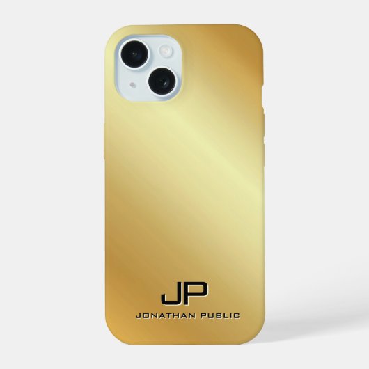 Metallisch Goud Uitziende Sjabloon Monogram Gepers iPhone 15 Case (Achterkant)