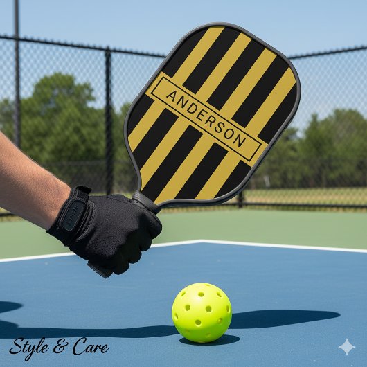 Metallisch Goud Zwart Streep Aangepaste Naam Pickleball Paddle