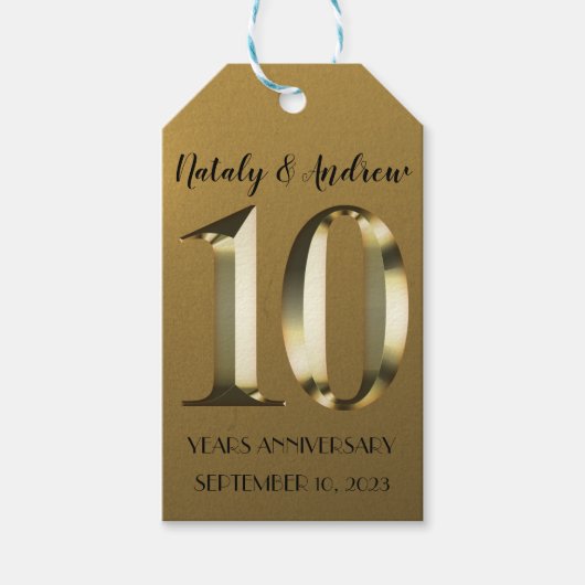 Metallisch gouden 10e Jubileum voor bruiloft Cadeaulabel (Voorkant)
