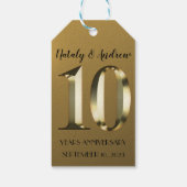 Metallisch gouden 10e Jubileum voor bruiloft Cadeaulabel (Achterkant)