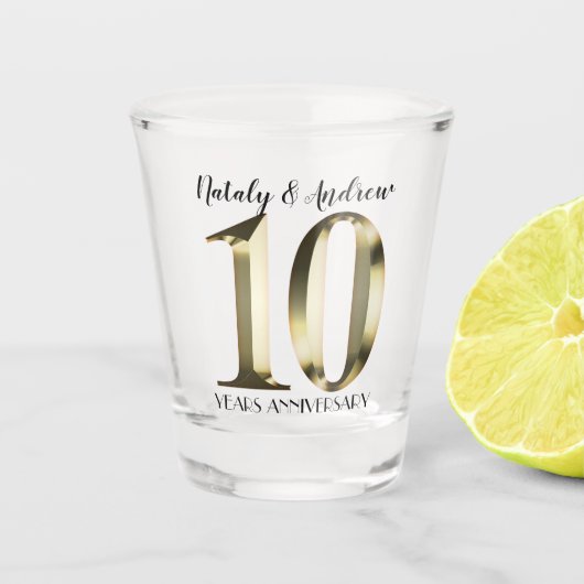 Metallisch gouden 10e Jubileum voor bruiloft Shot Glas (Voorkant)
