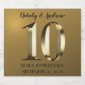 Metallisch gouden 10e Jubileum voor bruiloft Sparkling Wijnetiket (Enkel label)
