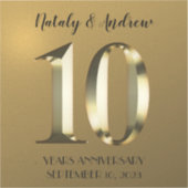 Metallisch gouden 10e Jubileum voor bruiloft Sticker (Voorkant)
