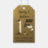 Metallisch gouden 15e Jubileum voor bruiloft Cadeaulabel (Achterkant)