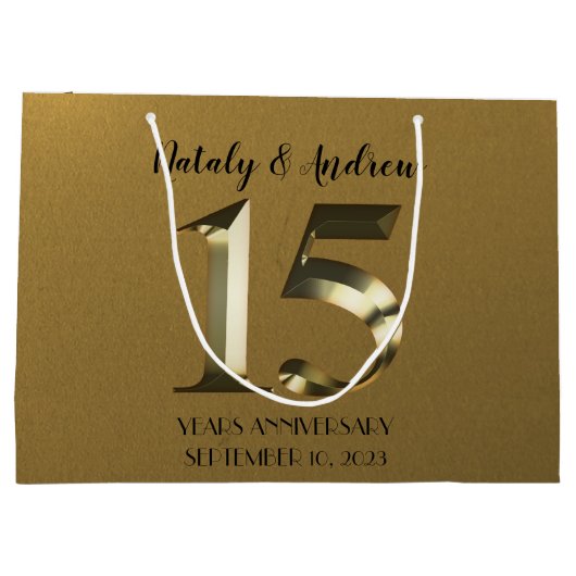 Metallisch gouden 15e Jubileum voor bruiloft Groot Cadeauzakje (Achterkant)