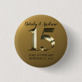 Metallisch gouden 15e Jubileum voor bruiloft Ronde Button 3,2 Cm (Voorkant)