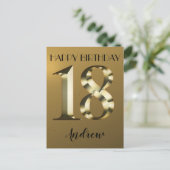 Metallisch gouden 18e verjaardag briefkaart (Staand voorkant)