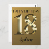 Metallisch gouden 18e verjaardag briefkaart (Voorkant / Achterkant)