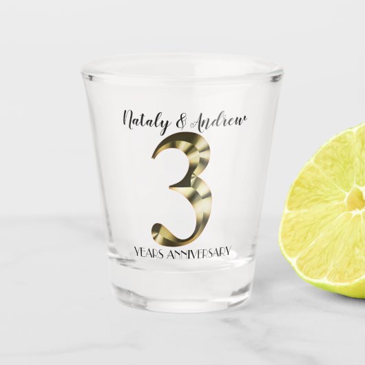 Metallisch gouden 3de Jubileum van het Weddenschap Shot Glas (Voorkant)