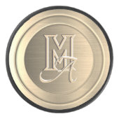 Metallisch goudstaal (geïmiteerd) gegraveerd monog hockey puck (Voorkant)
