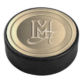 Metallisch goudstaal (geïmiteerd) gegraveerd monog hockey puck (3/4)