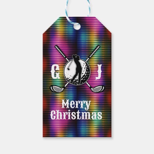 Metallisch Kleurrijk Golf Monogram Ontwerp Cadeaulabel (Voorkant)