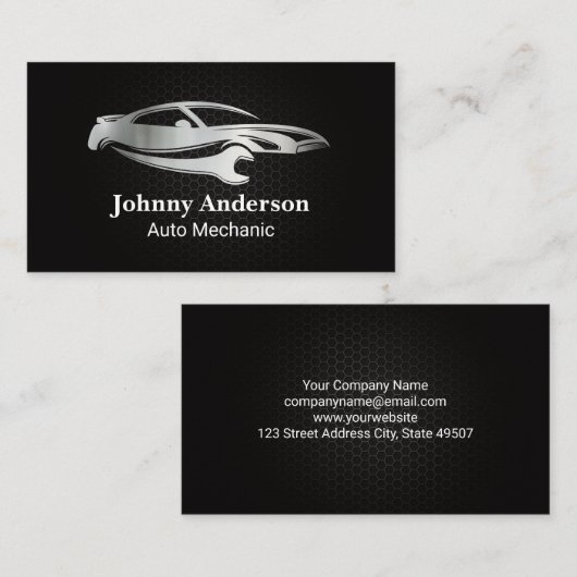 metallisch koolstofvezelpatroon | Autosleutel Logo Visitekaartje (Voorkant / Achterkant)