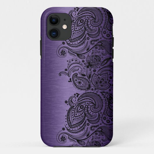 metallisch Paars met zwarte paisleien Case-Mate iPhone Case (Achterkant)