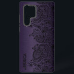 metallisch Paars met zwarte paisleien Samsung Galaxy Hoesje<br><div class="desc">Afbeelding met een metalen paarse achtergrond met een zwart floreel paisleyaccent.</div>