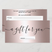 Metallisch roos cadeaucertificaat voor metalen gra (Voorkant / Achterkant)