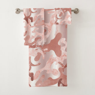 Metallisch roos Gouden Glitter + Blush Roze Camo P Bad Handdoek