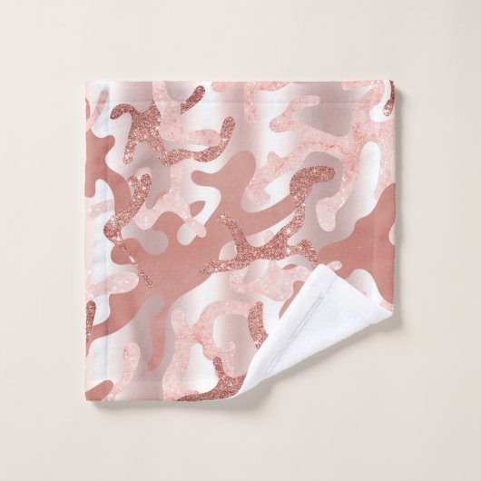 Metallisch roos Gouden Glitter + Blush Roze Camo P Bad Handdoek (Wasdoekje)