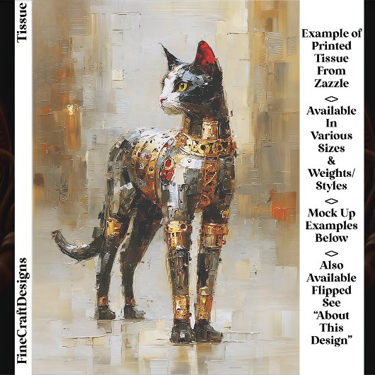 Metallisch Steampunk Kat Portret EM5L Decoupage Tissuepapier