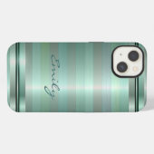 Metallisch Zachte Groene Strepen Patroon Monogram iPhone Hoesje (Achterkant horizontaal)