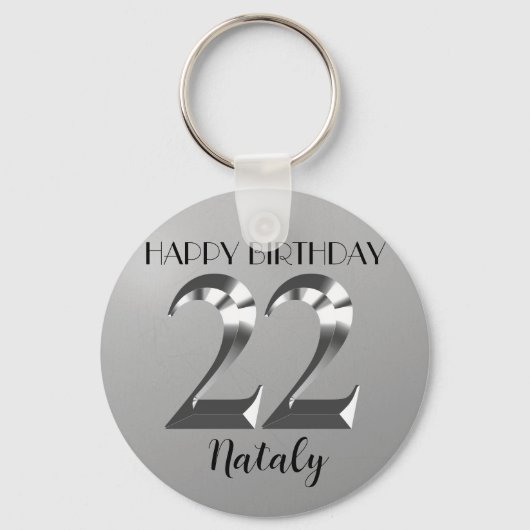 Metallisch zilver 22e verjaardag sleutelhanger (Voorkant)