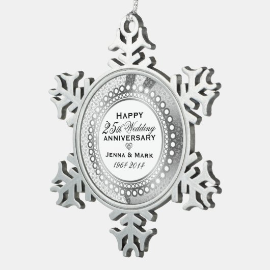 Metallisch Zilver 25e Trouwdag 5 Tin Sneeuwvlok Ornament (Rechts)