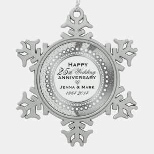 Metallisch Zilver 25e Trouwdag 5 Tin Sneeuwvlok Ornament