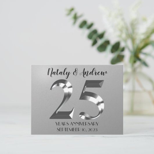 Metallisch Zilveren 25e Huwelijksverjaardag Briefkaart (Staand voorkant)
