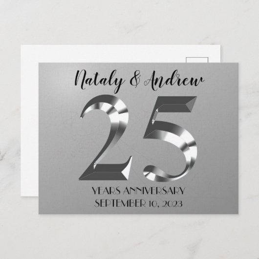 Metallisch Zilveren 25e Huwelijksverjaardag Briefkaart (Voorkant / Achterkant)