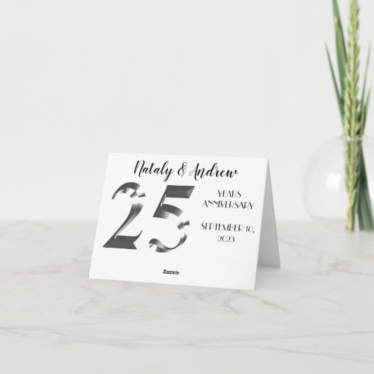 Metallisch Zilveren 25e Trouwdag Bedankkaart (Achterkant)