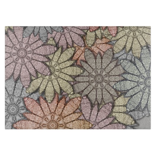 Metallische Bloemen Glas Snijplank (Voorkant)