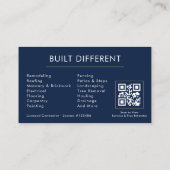Metallische Bouw Navy Blauw Goud QR Code Visitekaartje (Achterkant)