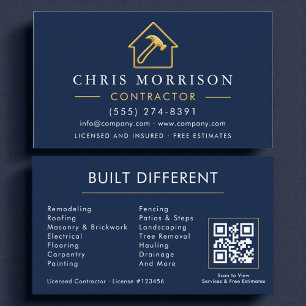 Metallische Bouw Navy Blauw Goud QR Code Visitekaartje