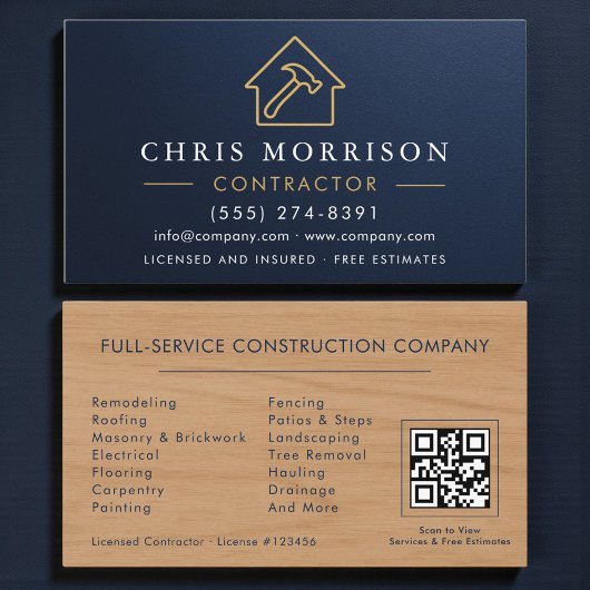 Metallische Bouwconstructie Navy Blauwe QR-code Visitekaartje