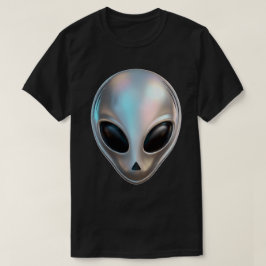 Metallische Chrome Alien Hoofd Retro Y2K Sciencefi T-shirt