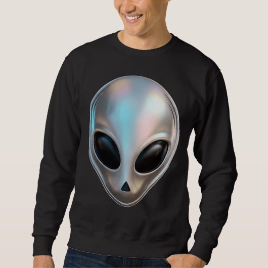 Metallische Chrome Alien Hoofd Retro Y2K Sciencefi Trui (Voorkant)