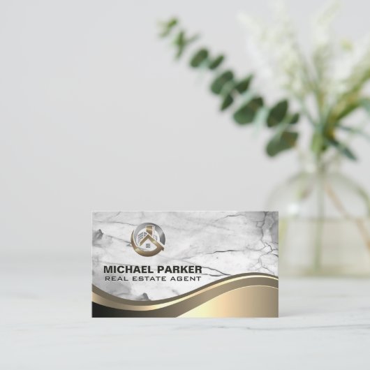 metallische eigenschap Logo | marmeren metaalgolf Visitekaartje (Staand voorkant)