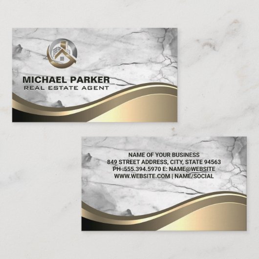 metallische eigenschap Logo | marmeren metaalgolf Visitekaartje (Voorkant / Achterkant)
