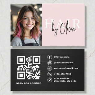 Metallische foto QR-code haarstylist Blush Roze Visitekaartje