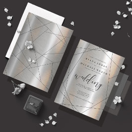 Metallische Geometrische Trouw Zilver/Zwart ID648 Kaart