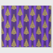 Metallische Kerstbomen op Paarse Kerst Cadeaupapier (Vlak)
