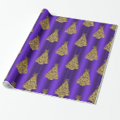 Metallische Kerstbomen op Paarse Kerst Cadeaupapier (Uitgerold)